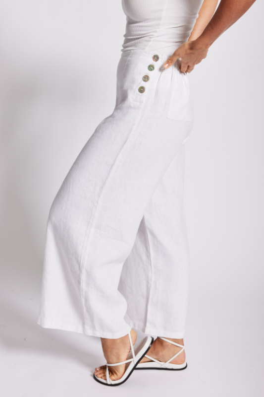 See Saw Linen Palazzo Pant in White
