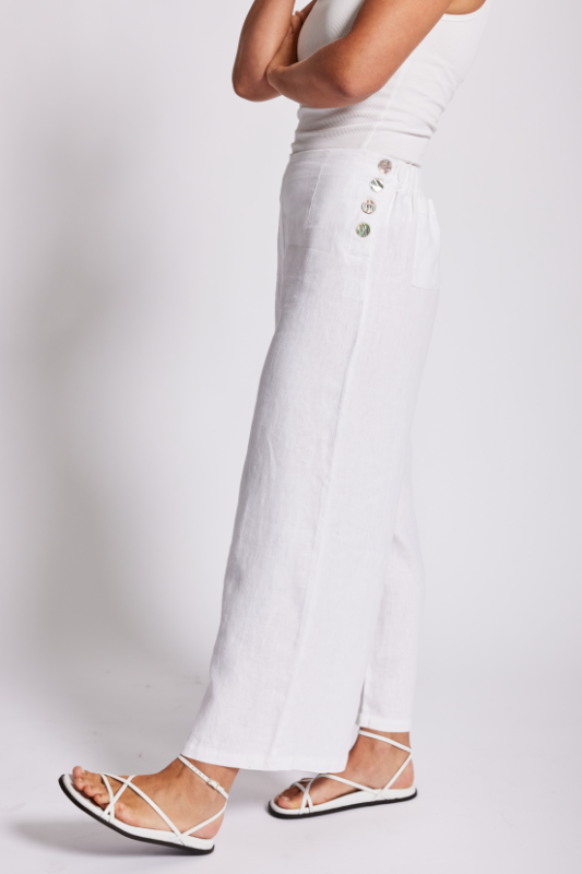 See Saw Linen Palazzo Pant in White