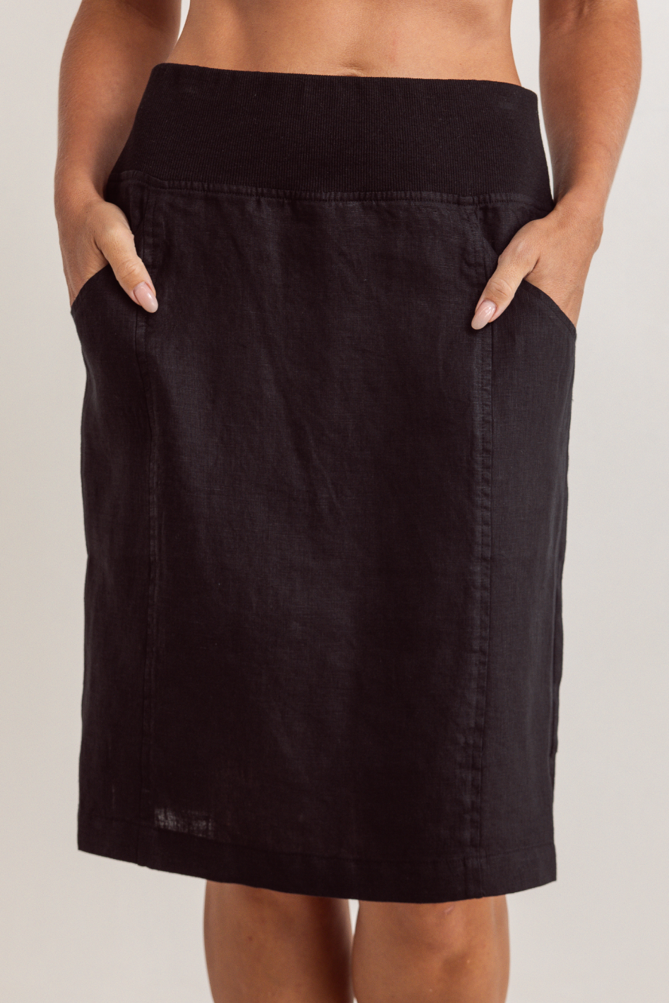 See Saw Linen Rib Waist Skirt | Black