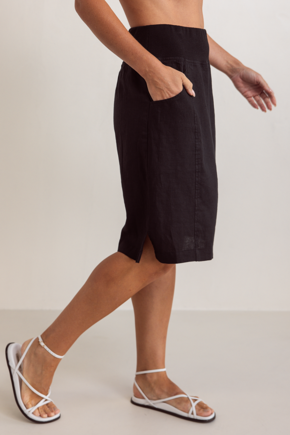 See Saw Linen Rib Waist Skirt | Black