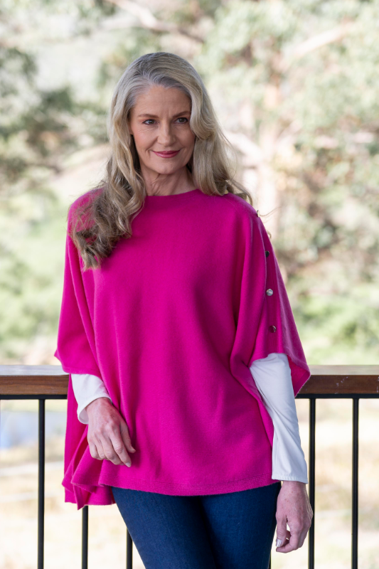 See Saw Merino Luxe Poncho in Magenta