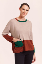 Load image into Gallery viewer, See Saw Wool Blend Colour Block Sweater in Stone, Nutmeg and Forest
