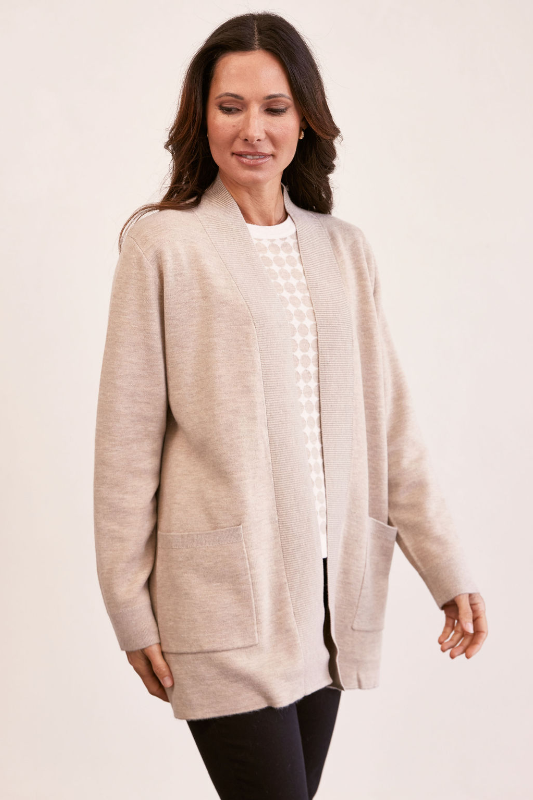 See Saw Wool Blend Edge to Edge Cardi | Wheat/White