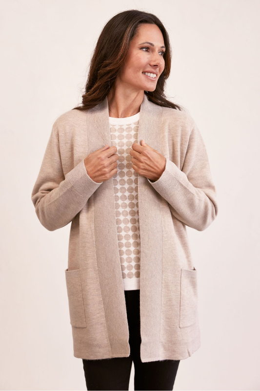 See Saw Wool Blend Edge to Edge Cardi | Wheat/White