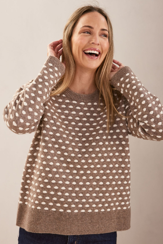 See Saw Wool Blend Spot Sweater | Mocha/White