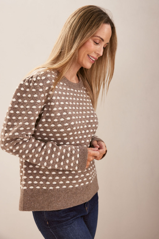 See Saw Wool Blend Spot Sweater | Mocha/White
