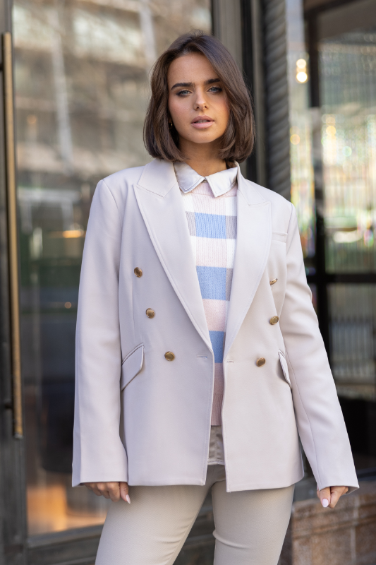 Two T's Double Breasted Blazer with Gold Buttons | Natural