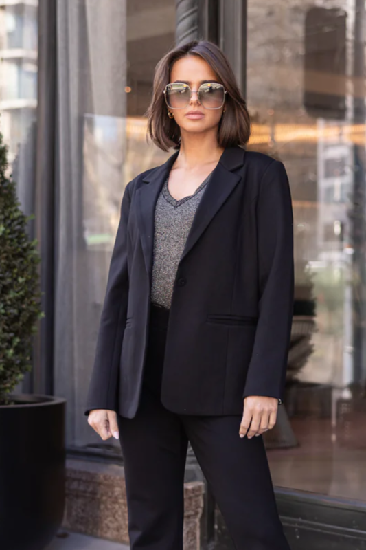 Two T's Ponte Blazer in Black with Mono Print Lining