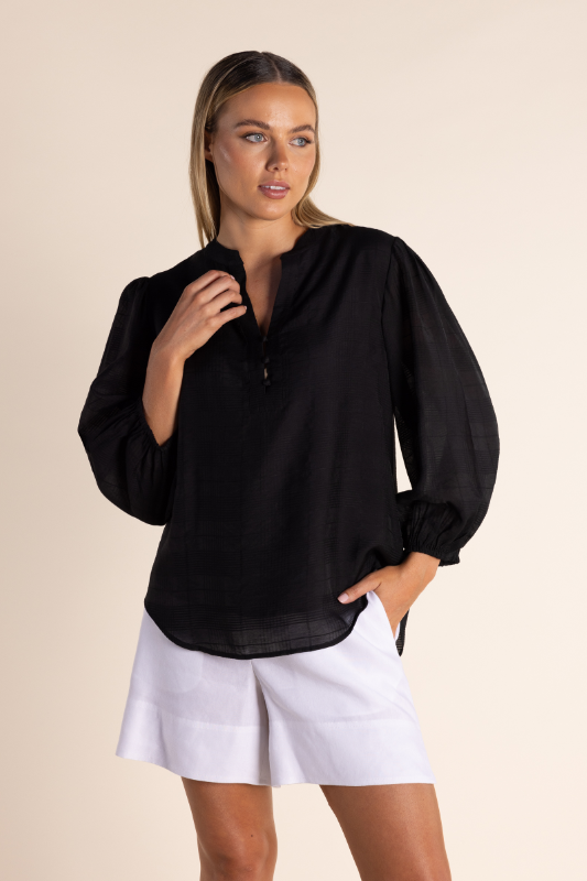 Two T's Sheer Check Top | Black