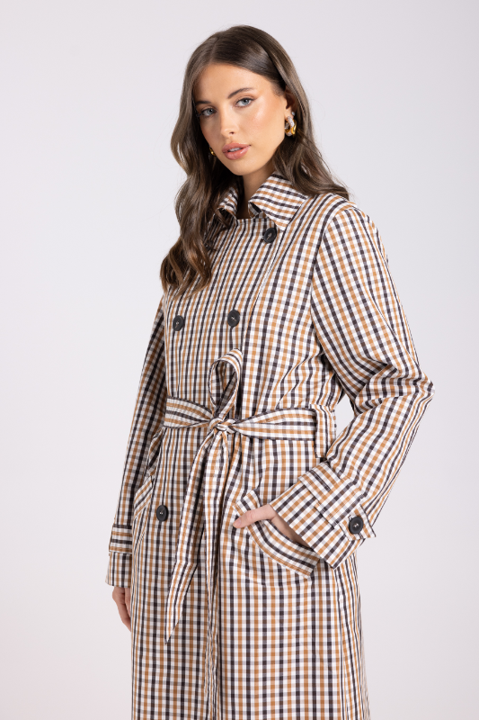 Two T's Check Trench | Brown Check