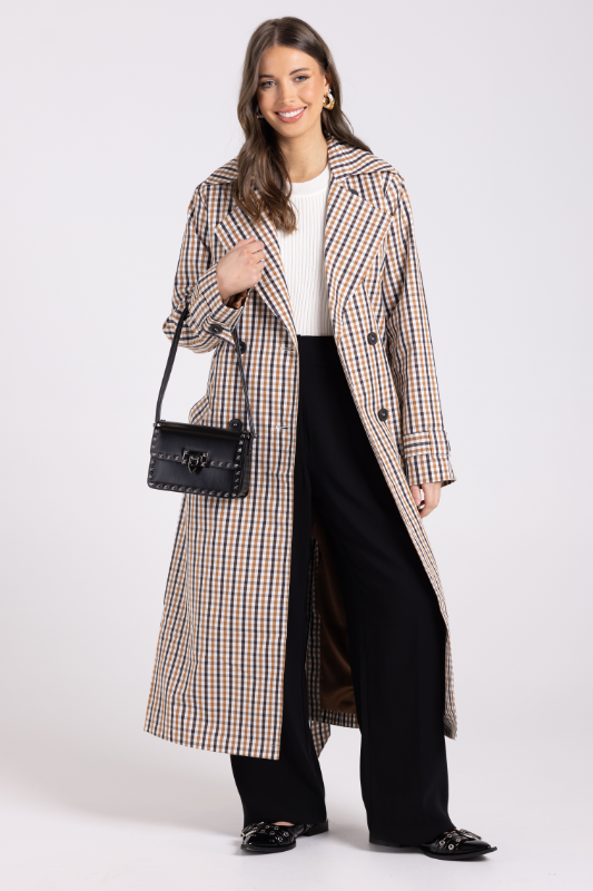 Two T's Check Trench | Brown Check