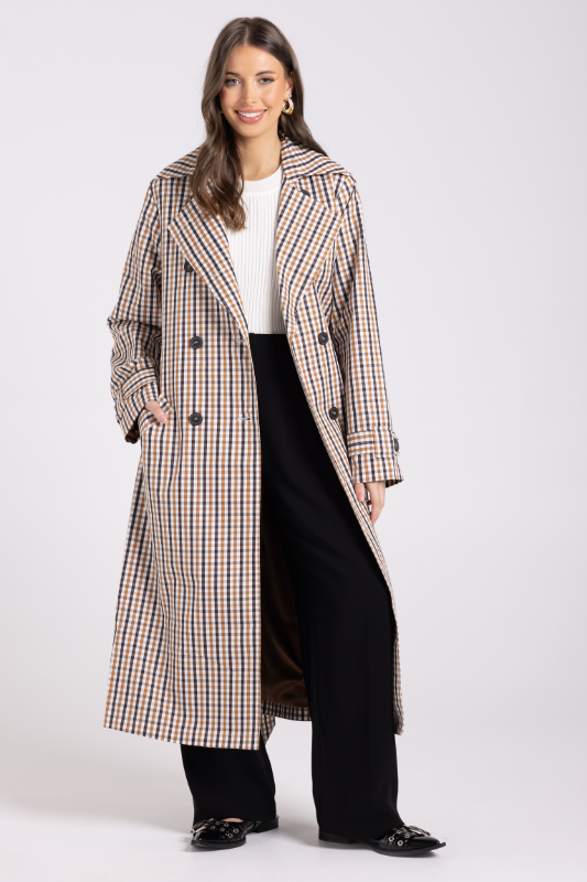 Two T's Check Trench | Brown Check