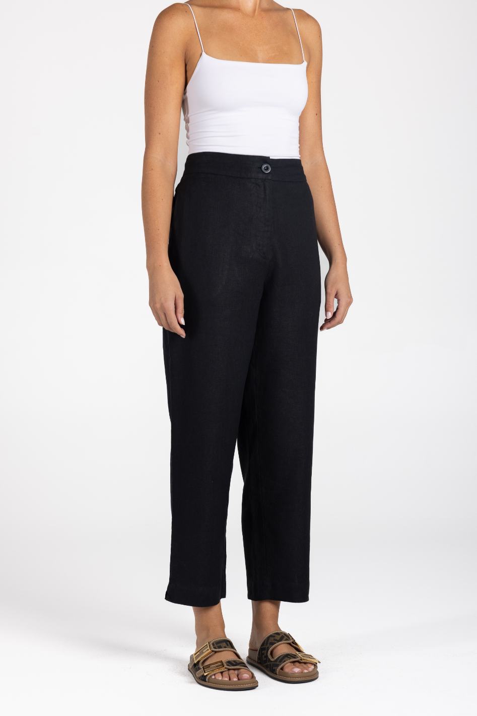 Two T's Linen 7/8 Pant in Black