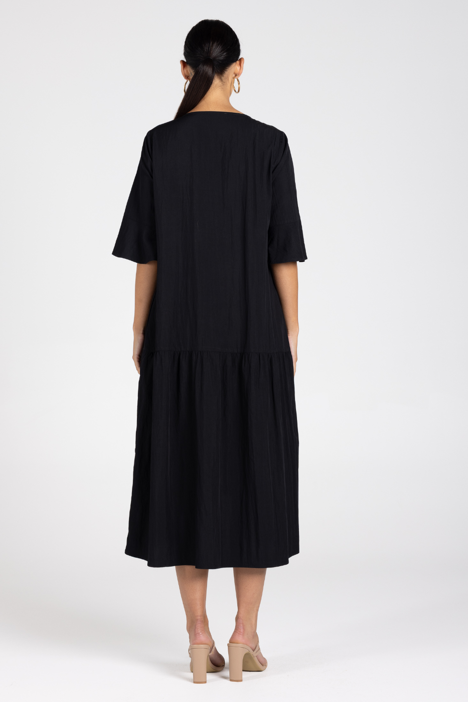 Two T's V-Neck Midi Dress in Black