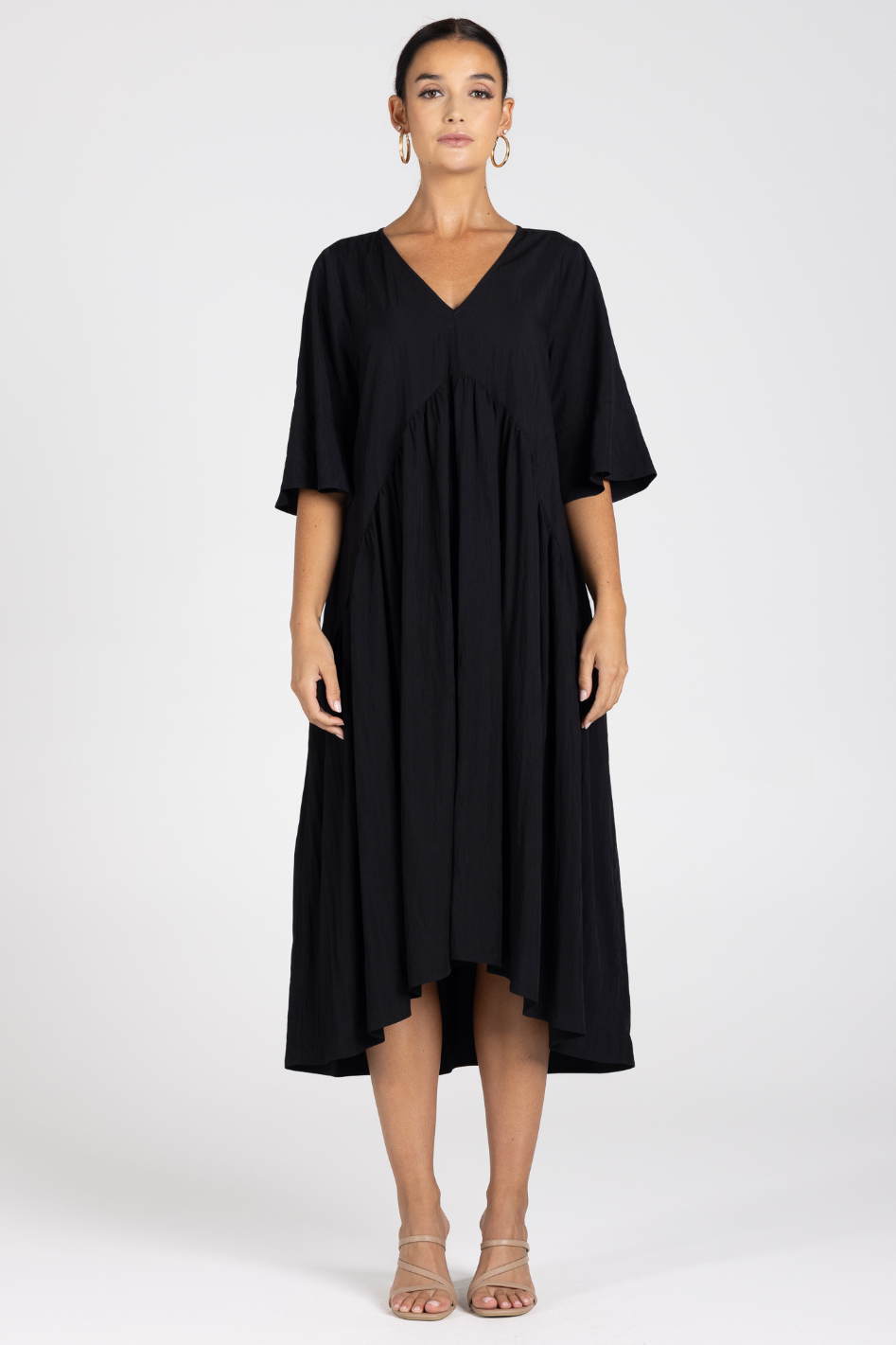 Two T's V-Neck Midi Dress in Black