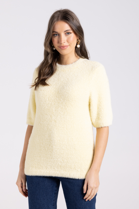 Two T's Fluffy Short Sleeve Crew Knit | Sunshine