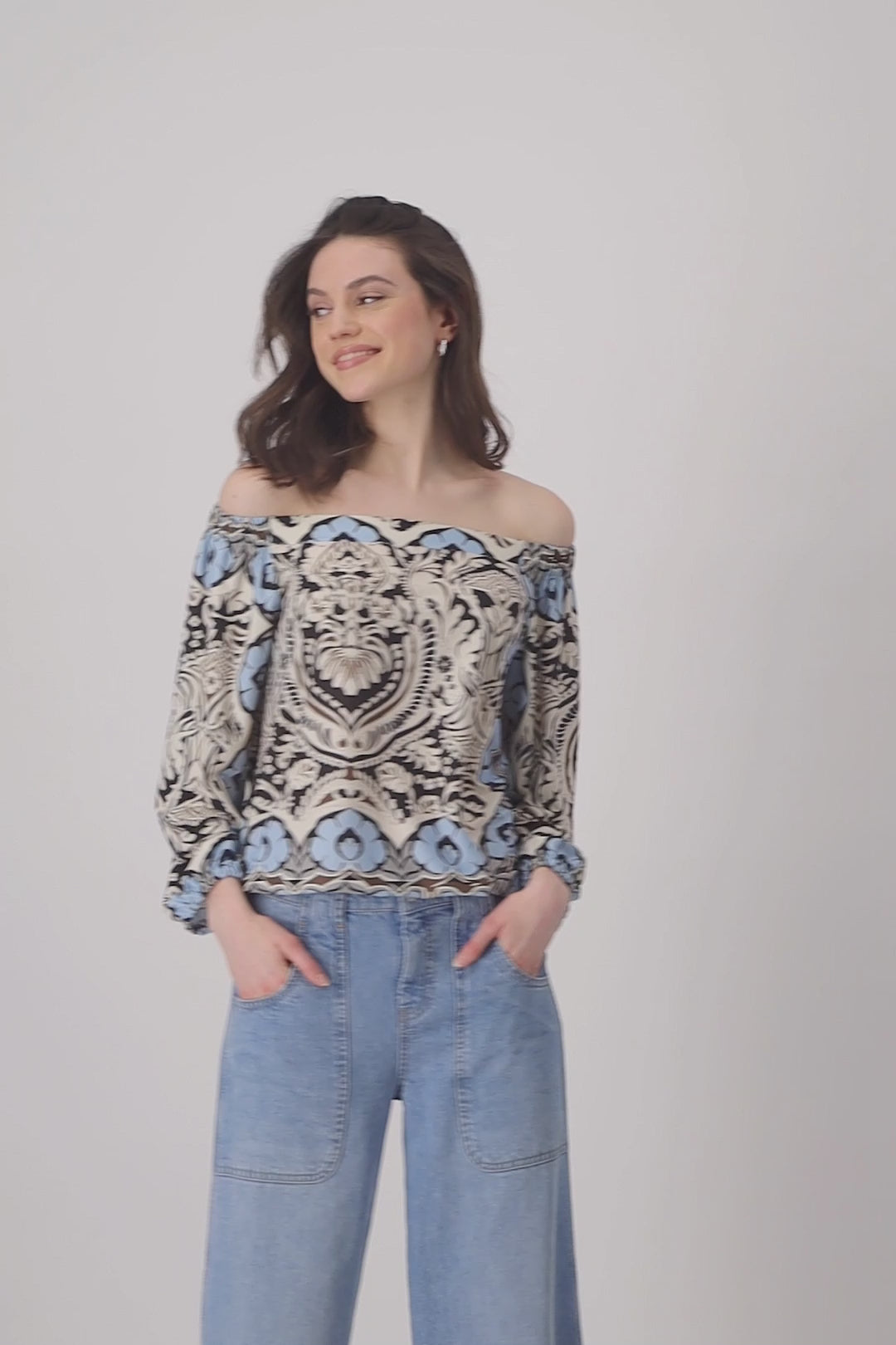 Monari Carmen Blouse in Ornament Print