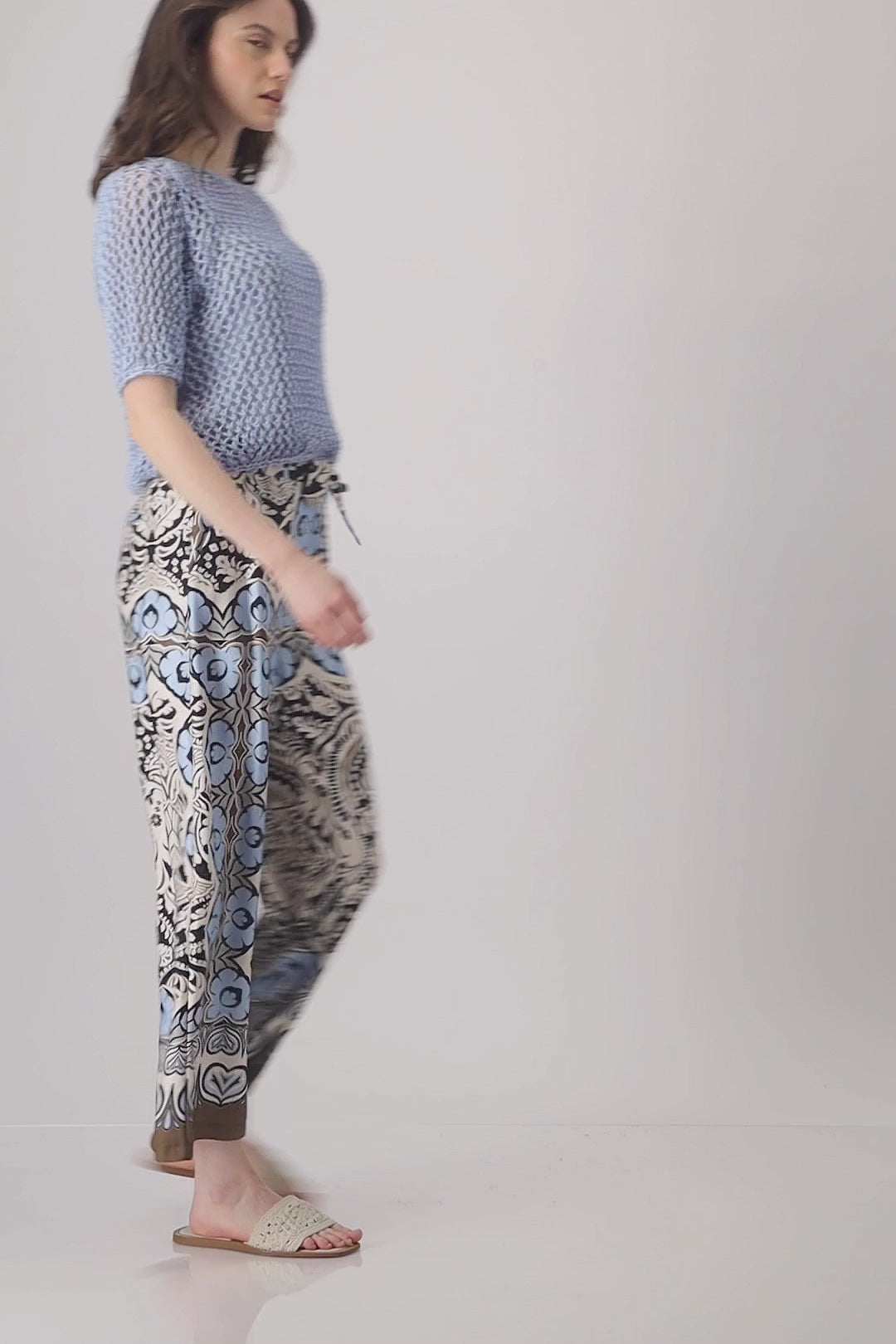 Monari Wide-Leg Trousers in Ornamental Pattern
