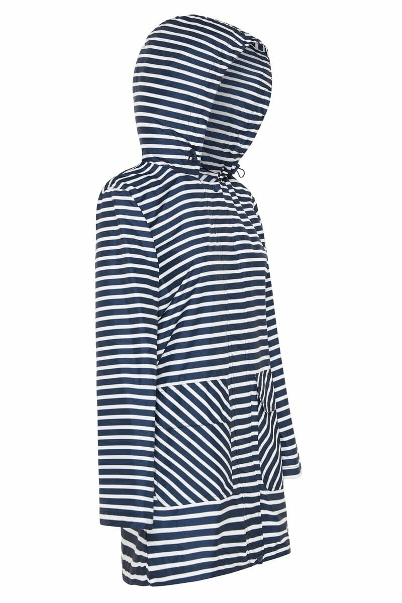 Paqme Womens 3/4 Recycled Raincoat in Navy Stripe