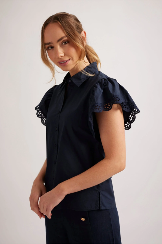 Alessandra Lara Poplin Shirt in Navy