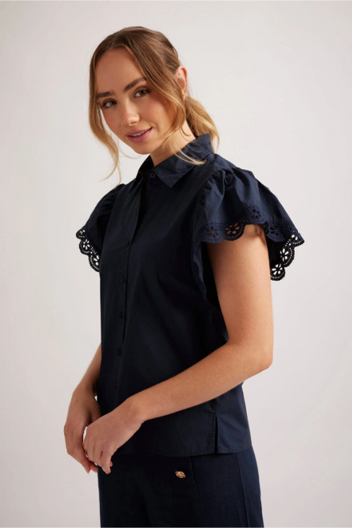 Alessandra Lara Poplin Shirt in Navy
