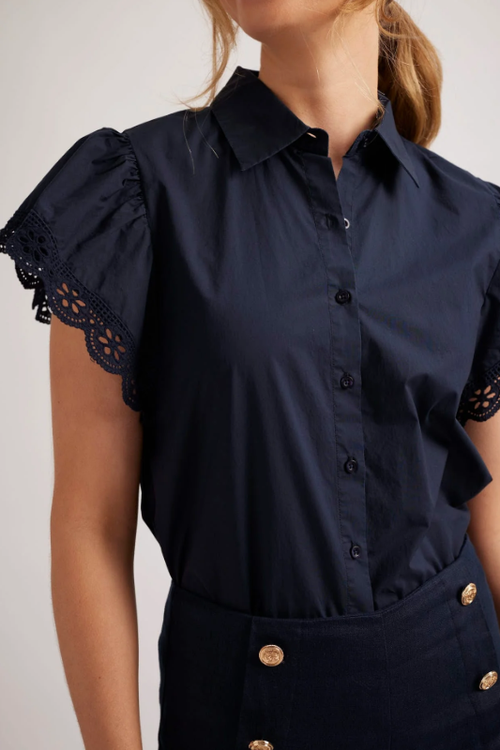 Alessandra Lara Poplin Shirt in Navy
