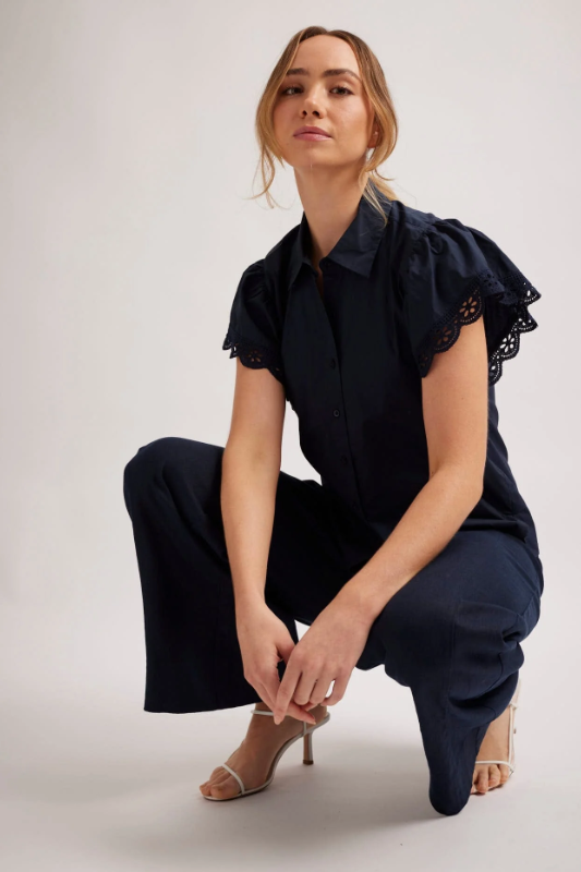 Alessandra Lara Poplin Shirt in Navy