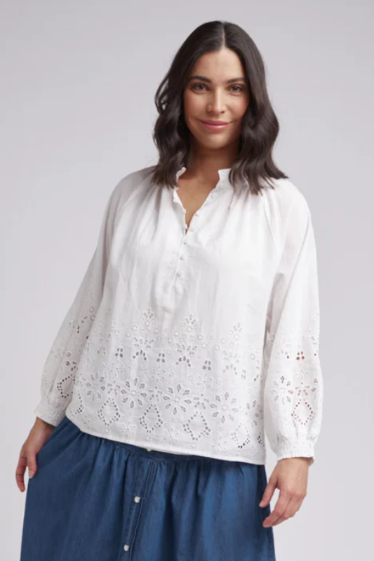 Cloth Paper Scissors Embroidered Hem Shirt | White
