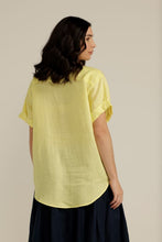 Load image into Gallery viewer, Cloth Paper Scissors Linen Cuffed Short Sleeve Shirt in Lemon Back Image
