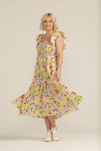 Load image into Gallery viewer, Cloth Paper Scissors Linen Shirred Bodice Ruffle Dress in Lemon Print

