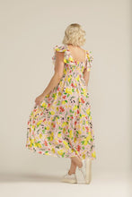 Load image into Gallery viewer, Cloth Paper Scissors Linen Shirred Bodice Ruffle Dress in Lemon Print Back Image
