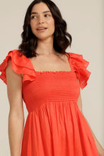 Load image into Gallery viewer, Cloth Paper Scissors Linen Shirred Bodice Ruffle Dress in Chilli Red Colourway
