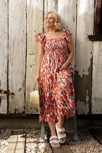 Load image into Gallery viewer, Cloth Paper Scissors Linen Shirred Bodice Ruffle Dress in  Chilli Print
