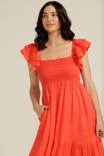 Load image into Gallery viewer, Cloth Paper Scissors Linen Shirred Bodice Ruffle Dress in Chilli Red Colourway
