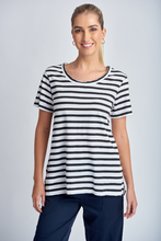 Load image into Gallery viewer, Cloth Paper Scissors Stripe Crew Neck Tee | White/Black
