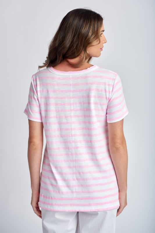 Cloth Paper Scissors Stripe Crew Neck Tee | White/Lolly Pink