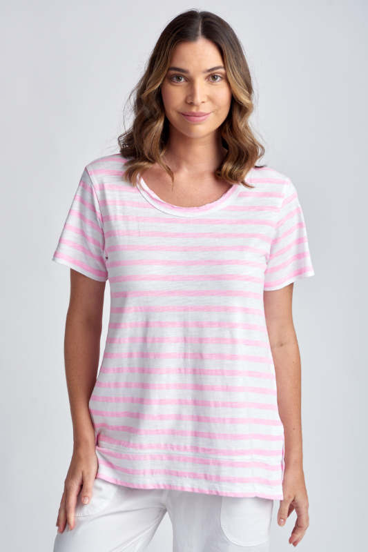 Cloth Paper Scissors Stripe Crew Neck Tee | White/Lolly Pink