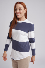 Load image into Gallery viewer, Cloth Paper Scissors Wide Stripe Crew Neck Long Sleeve Tee in Navy
