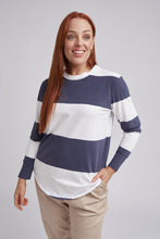 Load image into Gallery viewer, Cloth Paper Scissors Wide Stripe Crew Neck Long Sleeve Tee in Navy
