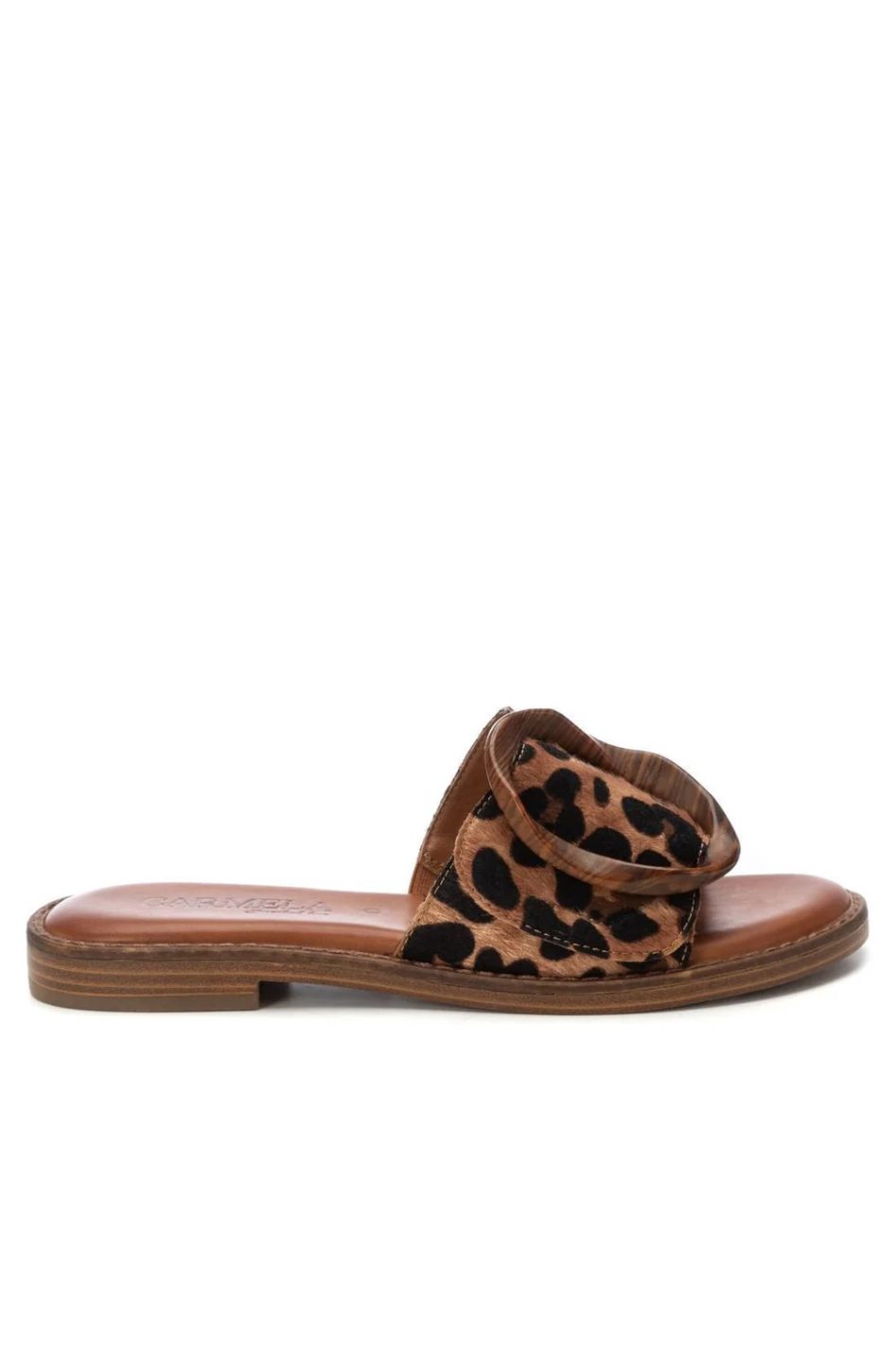 Carmela Leather Slide in Leopard