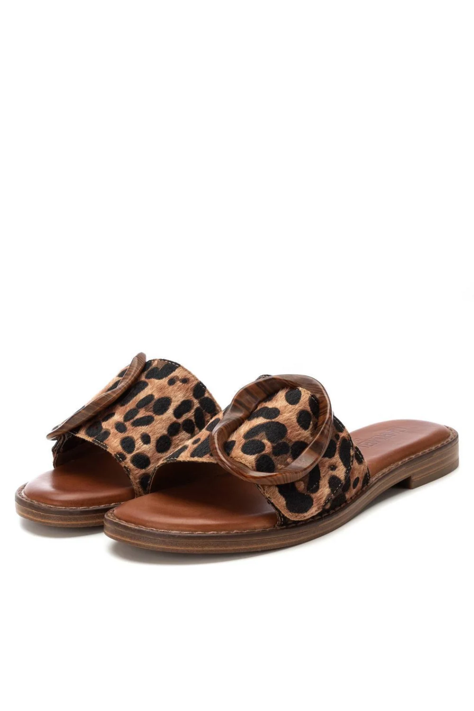 Carmela Leather Slide in Leopard
