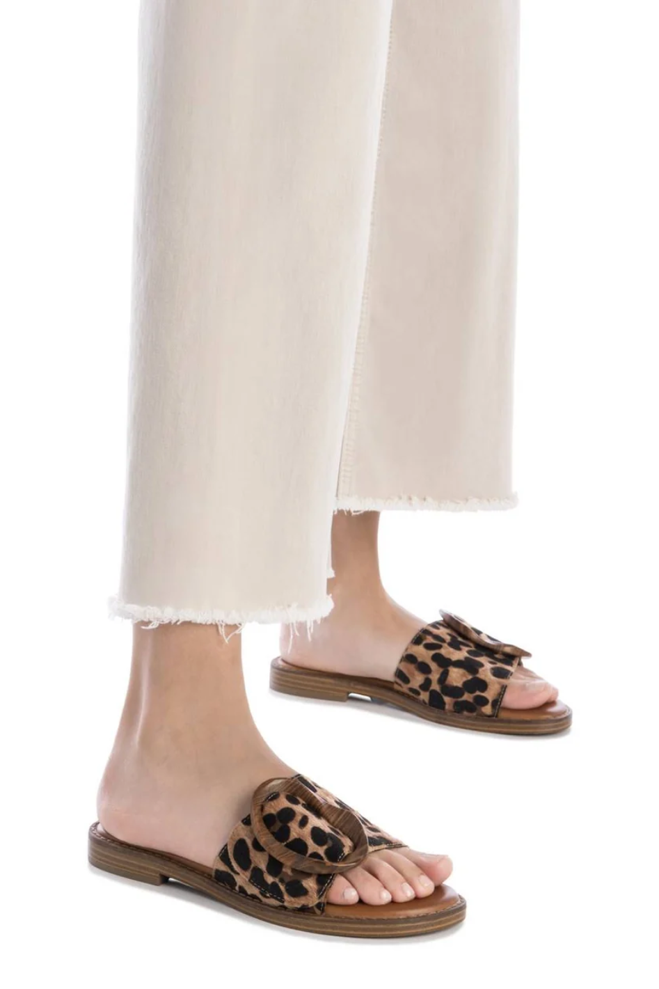 Carmela Leather Slide in Leopard