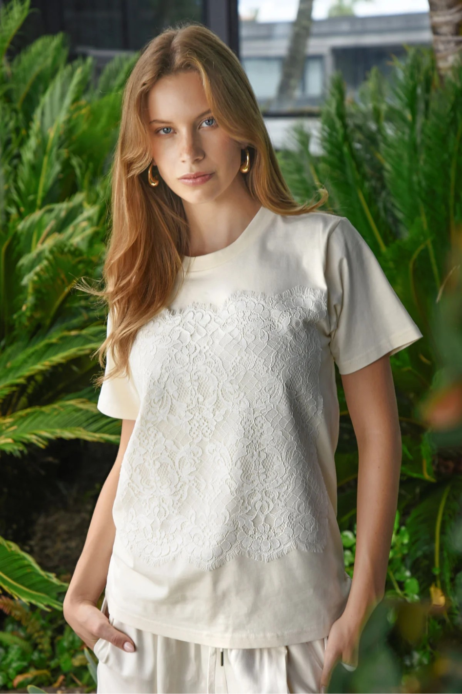 Cooper Just To Save Lace T-Shirt in Cream
