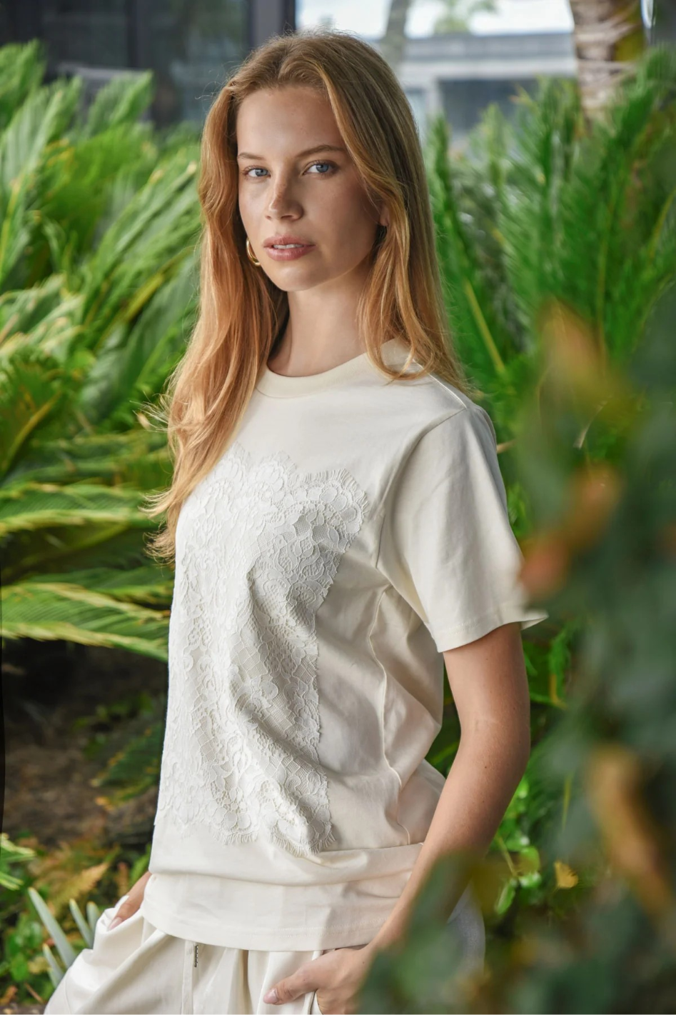 Cooper Just To Save Lace T-Shirt in Cream