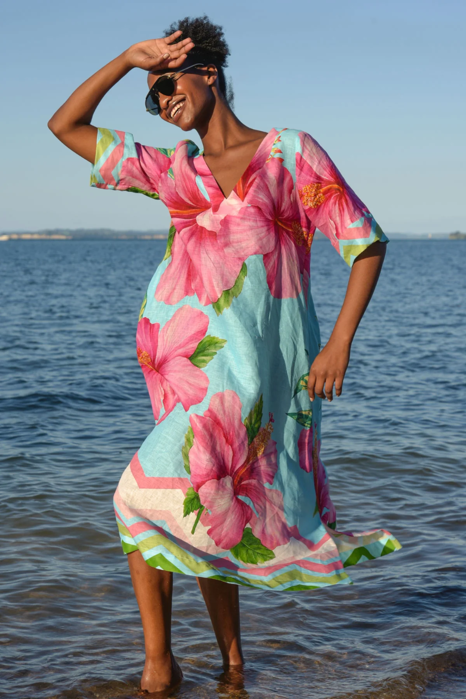 Curate A Fine Drop Dress in Bloom Town Linen Blue