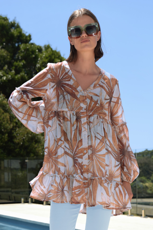 Curate Take Cover Top | Sky Blue Palm | By Trelise Cooper