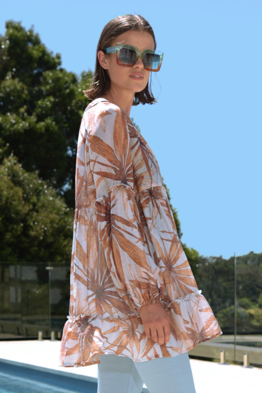 Curate Take Cover Top | Sky Blue Palm | By Trelise Cooper