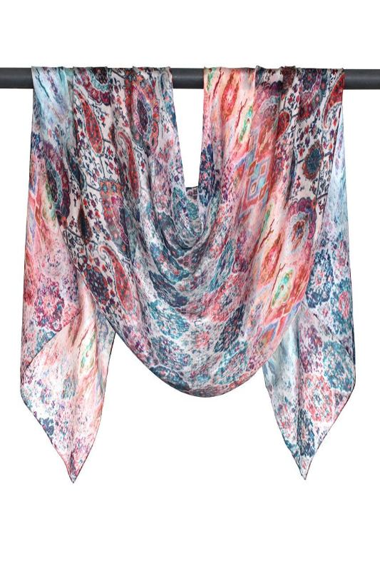 D-Lux Adele Lightweight Paisely Pure Silk Scarf | Blue