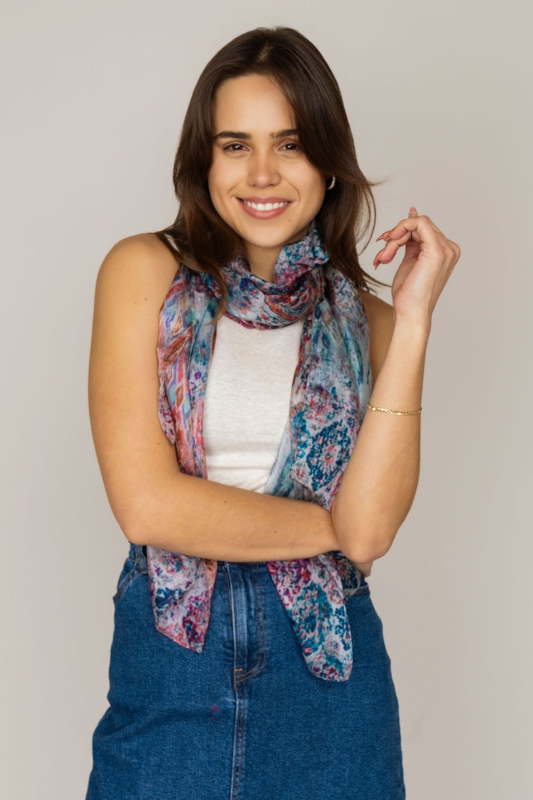 D-Lux Adele Lightweight Paisely Pure Silk Scarf | Blue