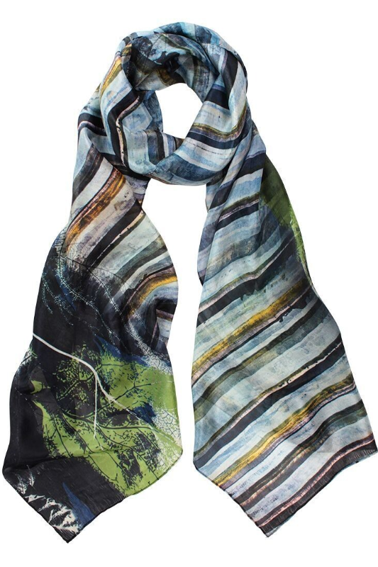 D-Lux Arcadia Botanical Pure Silk Scarf | Navy